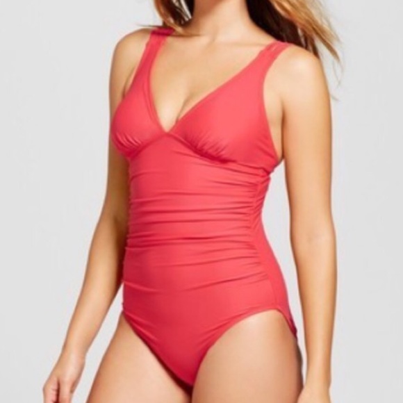 Merona Other - Merona Shirred Front One Piece Swimsuit Coral